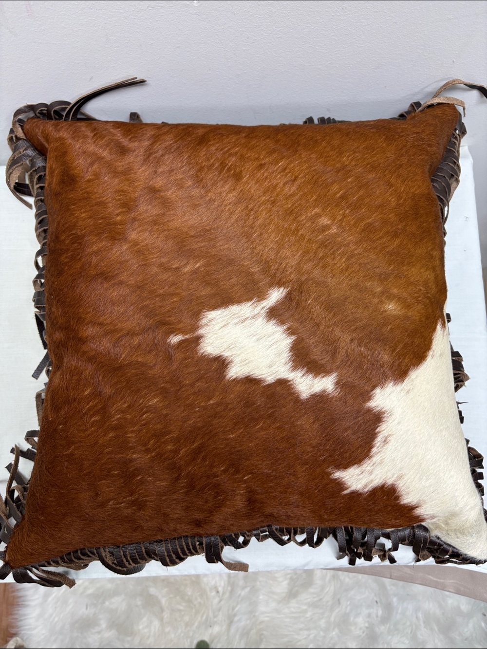 Western Leather Cowboy Cabin Ranch Hair on Hide Cow Hair 18"x18" Accent Pillow